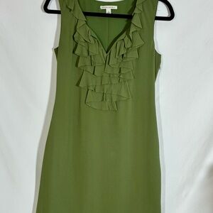 Women 4 Banana Republic‎ Olive Green Ruffle Sleeveless Vneck Midi  Party Dress